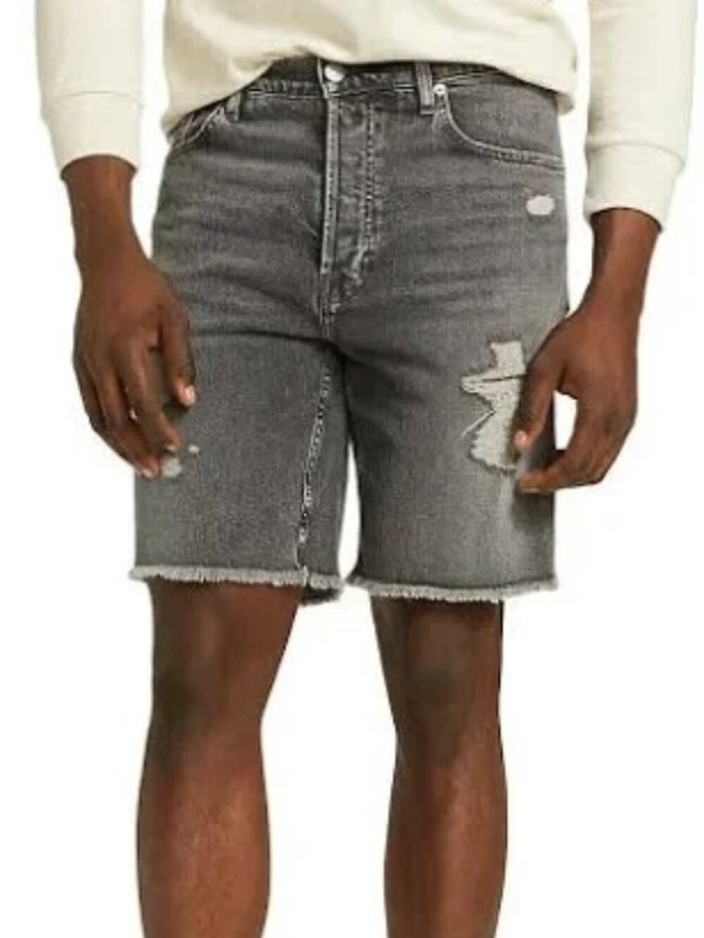 NWOT Mens 7 For All Mankind Vintage Straight Denim Shorts Distress Gray Black 30